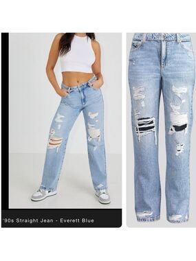 NWT Garage Women’s 90’s Straight Distressed Jeans Everett Blue Size 09 / 29 NEW